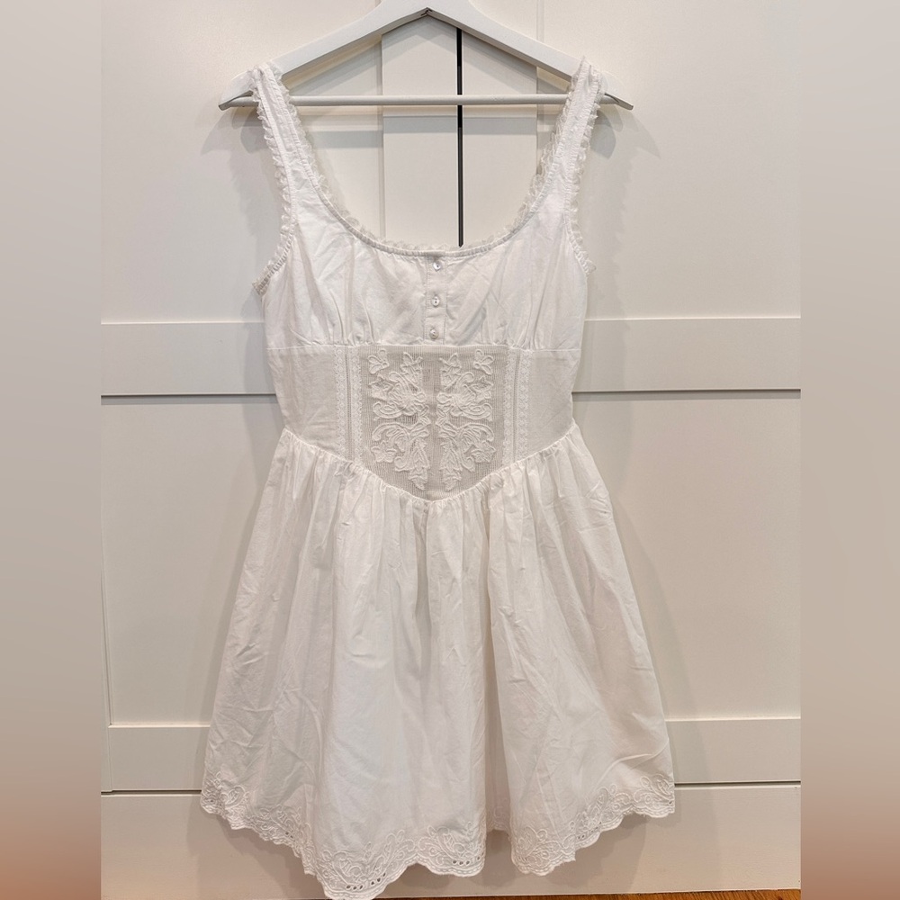 Zara women’s white lace eyelet mini dress prairie girl size M